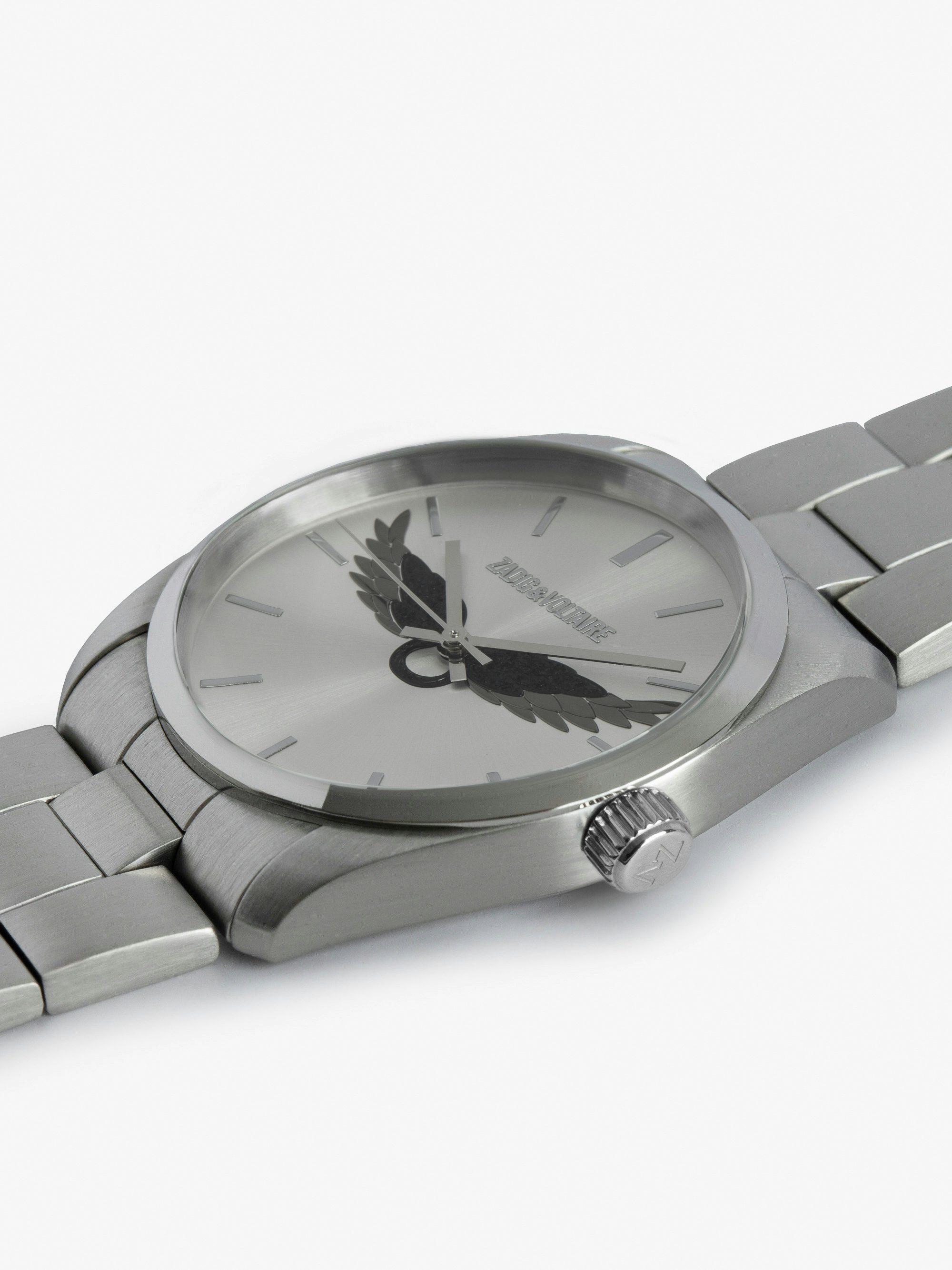 Zadig Wings Watch - Stainless steel watch with silver dial and wing motif.